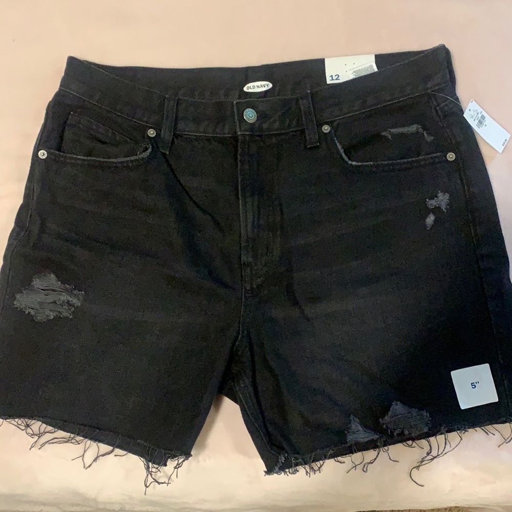 Distressed black shorts